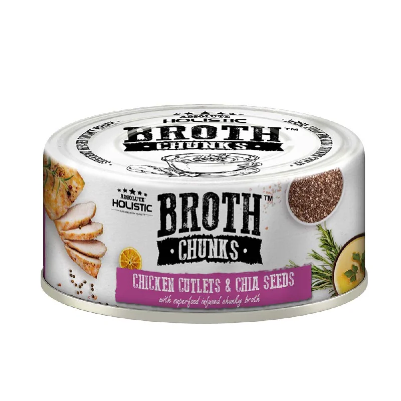 Absolute Holistic Broth Chunks Chicken Cutlets & Chia Seeds Grain-Free Canned Food For Cats & Dogs 80g