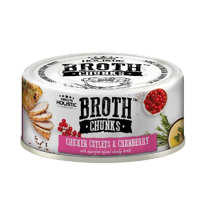 Absolute Holistic Broth Chunks Chicken Cutlets & Cranberry Grain-Free Canned Food For Cats & Dogs 80g