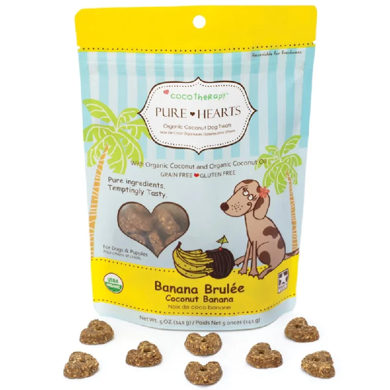 CocoTherapy Pure Hearts Organic Coconut Banana Brulee Grain-Free Dog Treats 5oz